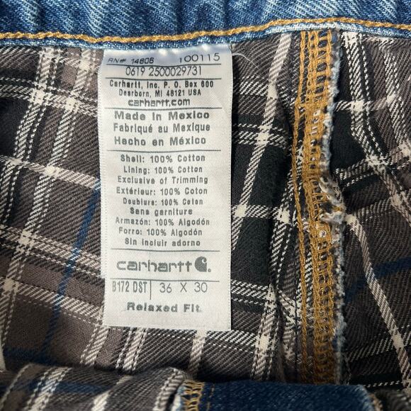 Carhartt Blue Denim Flannel Lined Relaxed Fit Jeans (B172 DST) Size 36Wx30L - Picture 5 of 9